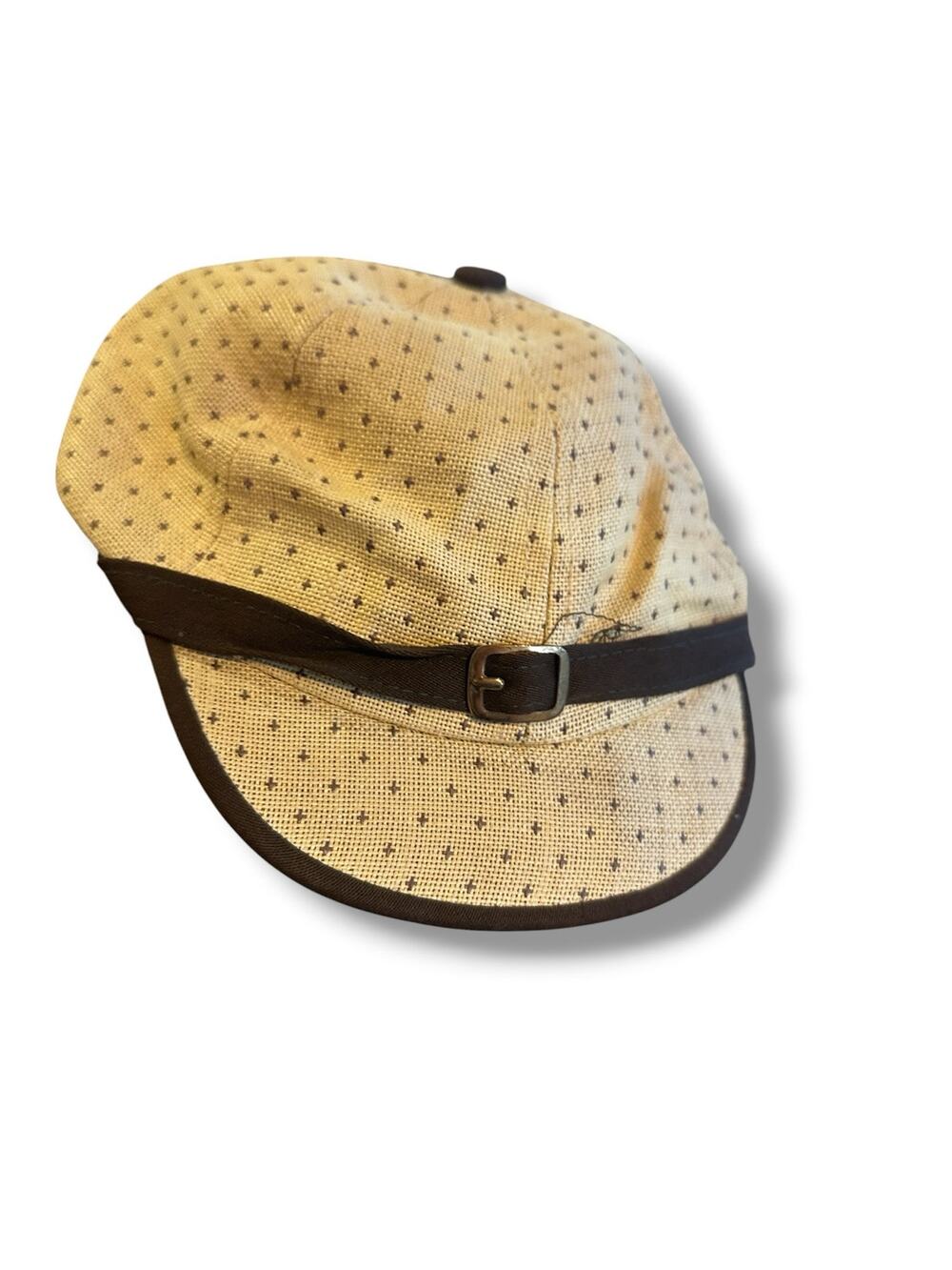 Vintage Infant Newsboy Hat Driver Cap Beige Brown Buckle Baby 6-12M Photo Prop